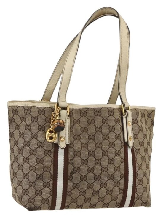 Gucci Handbags - GUCCI GG Canvas Bamboo Hand Bag Beige Gold 137396 Auth 164794